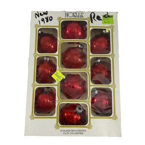 Vintage Noelle 10 Red Glass Ball Christmas Ornaments USA Holiday W Box READ
